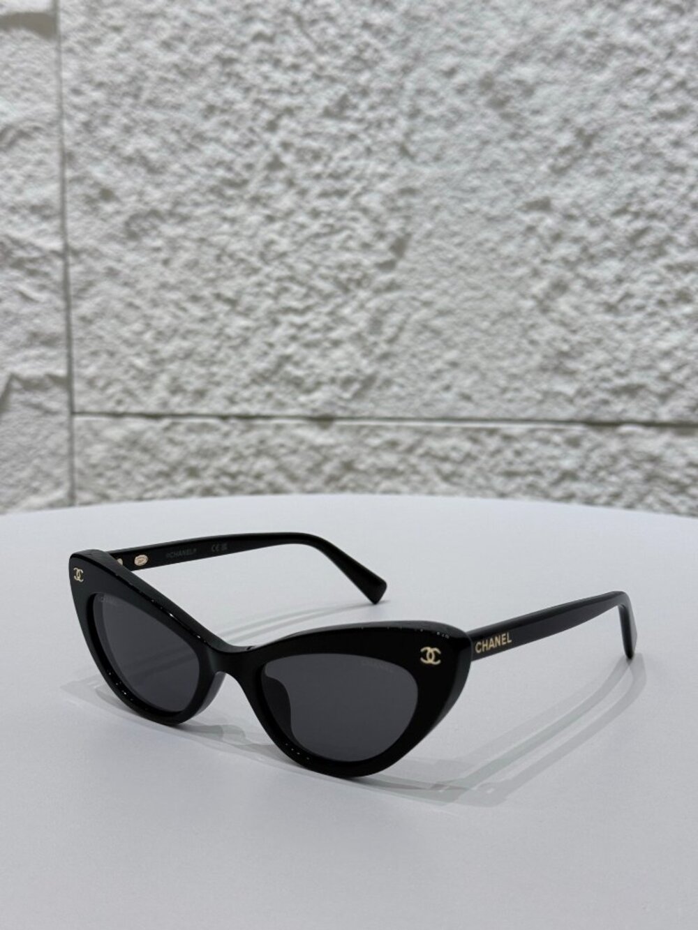 Chanel black upward-slanting cat-eye sunglasses